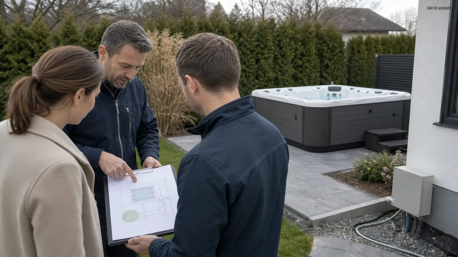 Standortplanung für einen Outdoor-Whirlpool mit vorbereitetem Untergrund