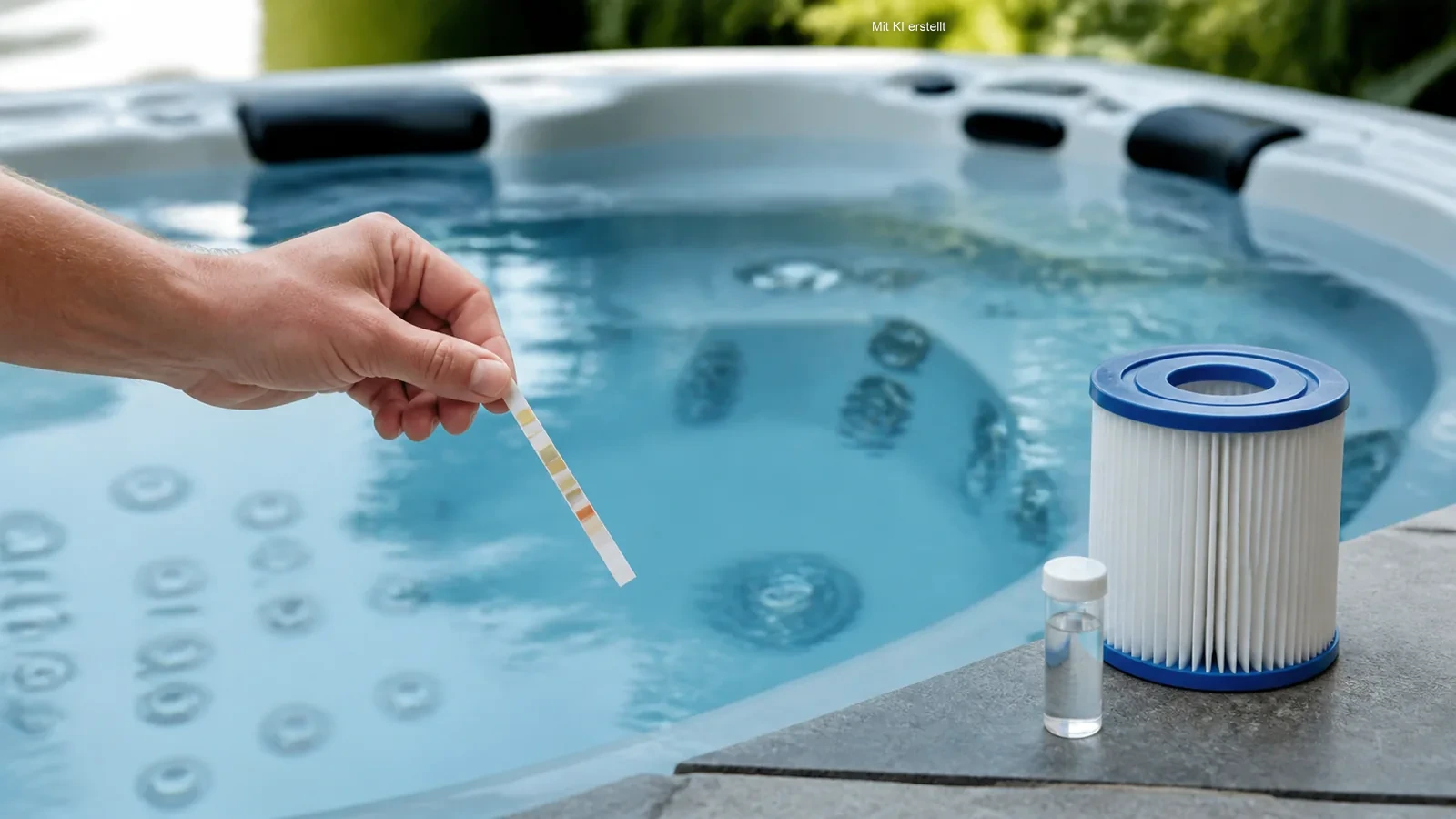 Teststreifen und Filter bei der Whirlpool-Wasserpflege