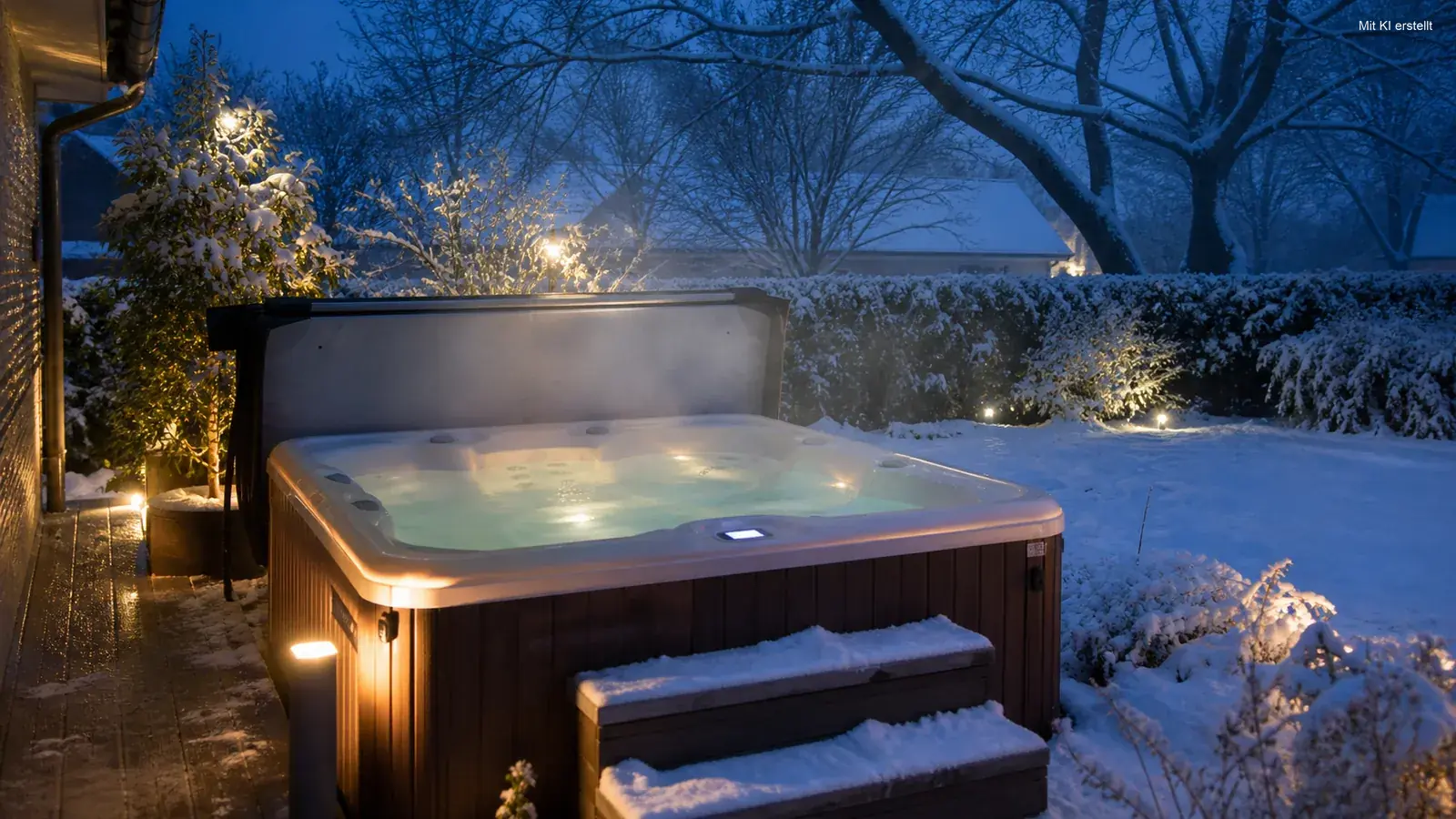 Outdoor-Whirlpool im Winter bei Schnee