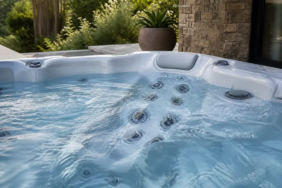 Aktive Massagedüsen in einem gefüllten Outdoor-Whirlpool