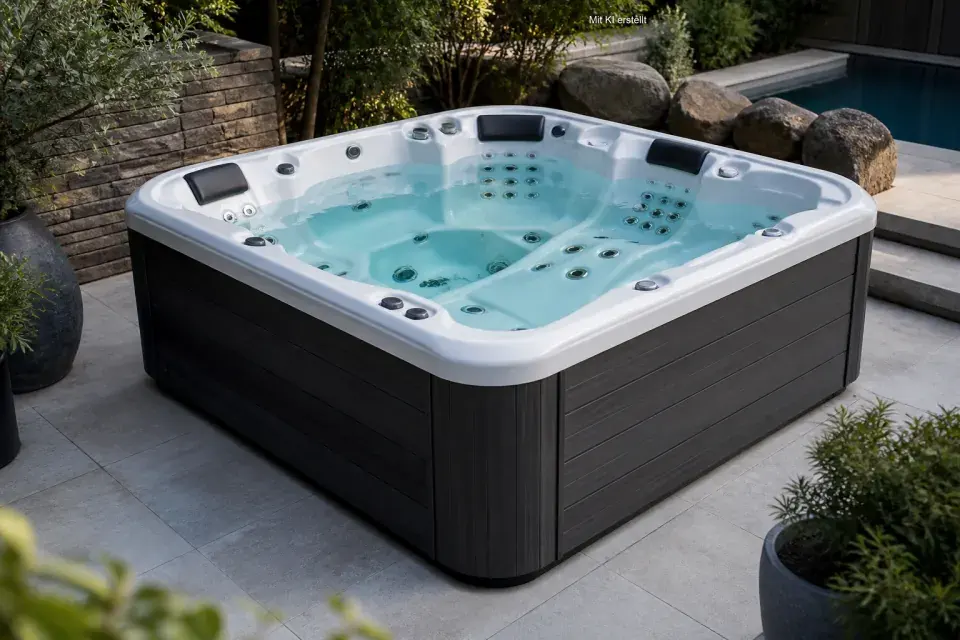 Outdoor-Whirlpool mit mehreren Sitzen und ergonomischer Liege